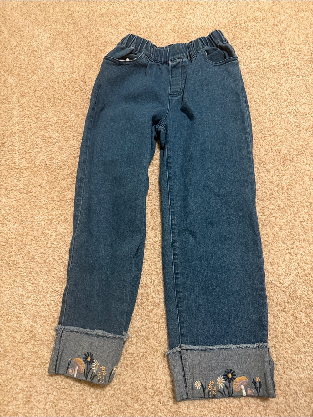Kids Dark Blue Embroidered Cuff Jeans